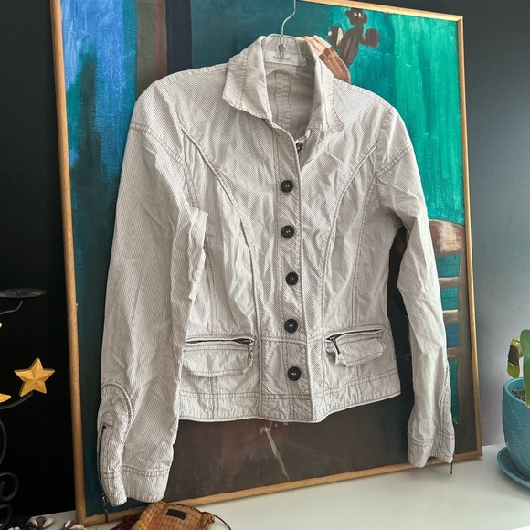 Sandwhich Stylish Boho Pinstripe White Jean Jacket 36 - Picture 3 of 16